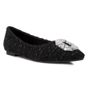 Aria Embellished Jewel Buckle Tweed Ballet Flats