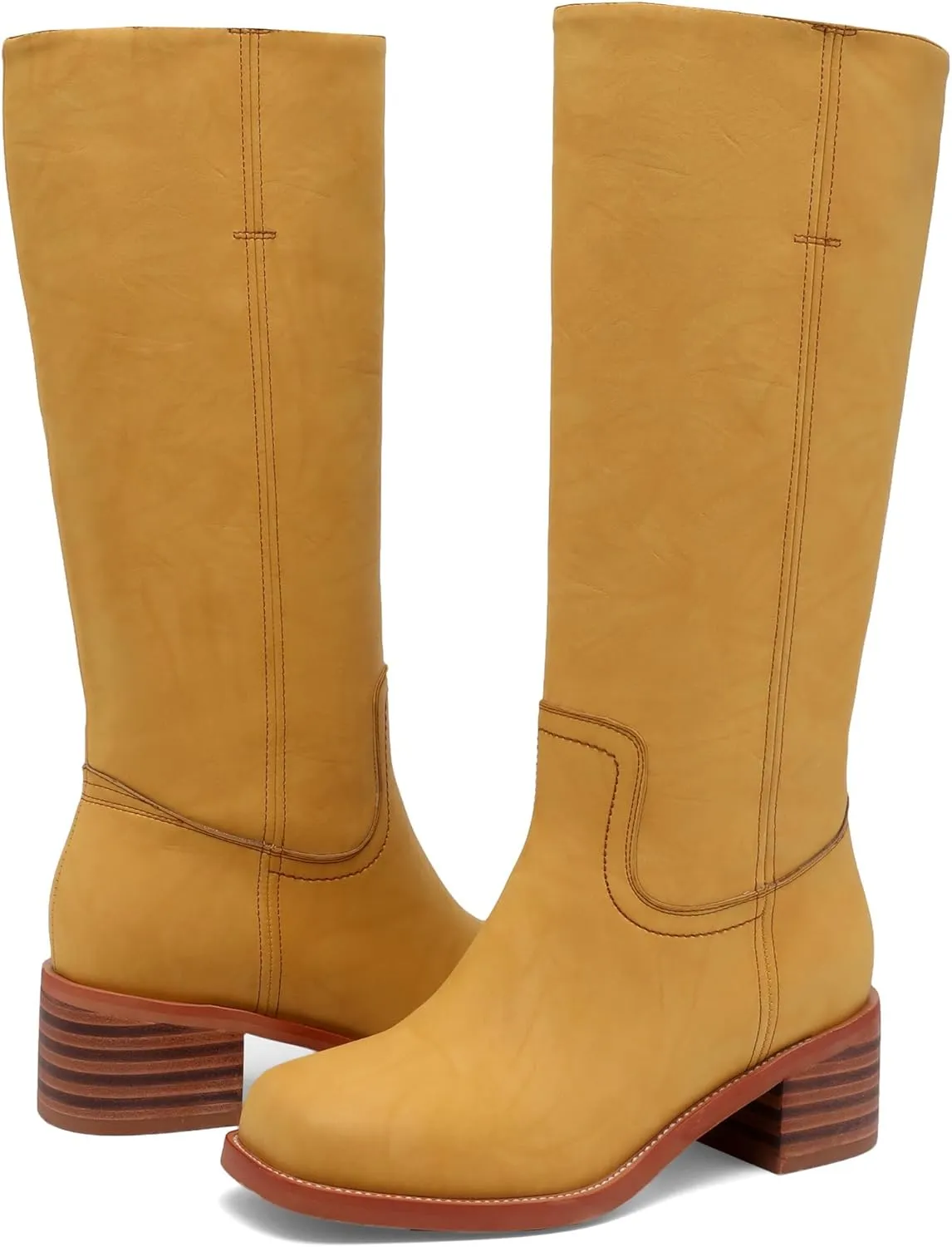 Banana Women's Knee High Boots Comfortable Chunky Block Heel Long Boots for Women Casual Square Toe Boots Low Heel Womens Boots.