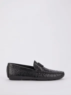 Black Embossed Leopard Effect Loafers
