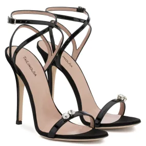 Black herringbone ultra high heel sandals with Rhinestone Party Shoes