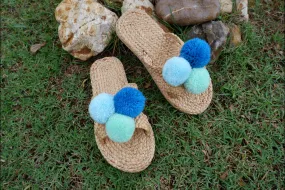 Bridal sandal, pom pom sandals, Beach Sandals, Straw Sandals