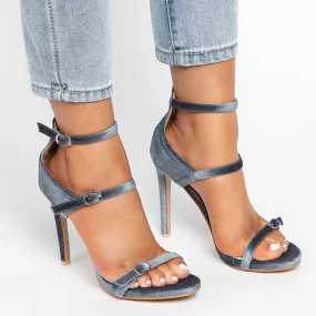 Button Open Toe High Heel Sandals