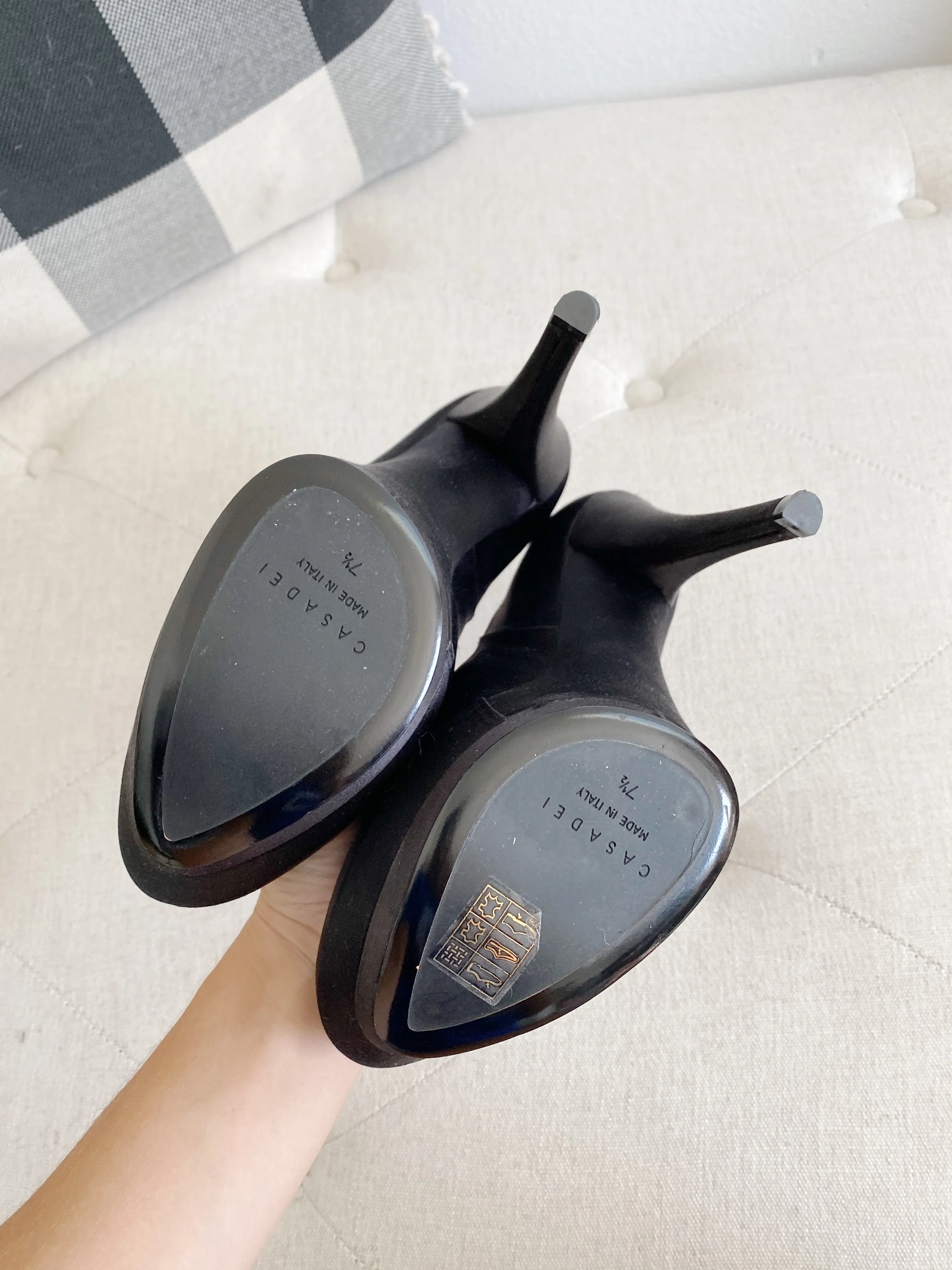 Casadei Black Satin Pump Heels 3504 Triple Platforms 37.5