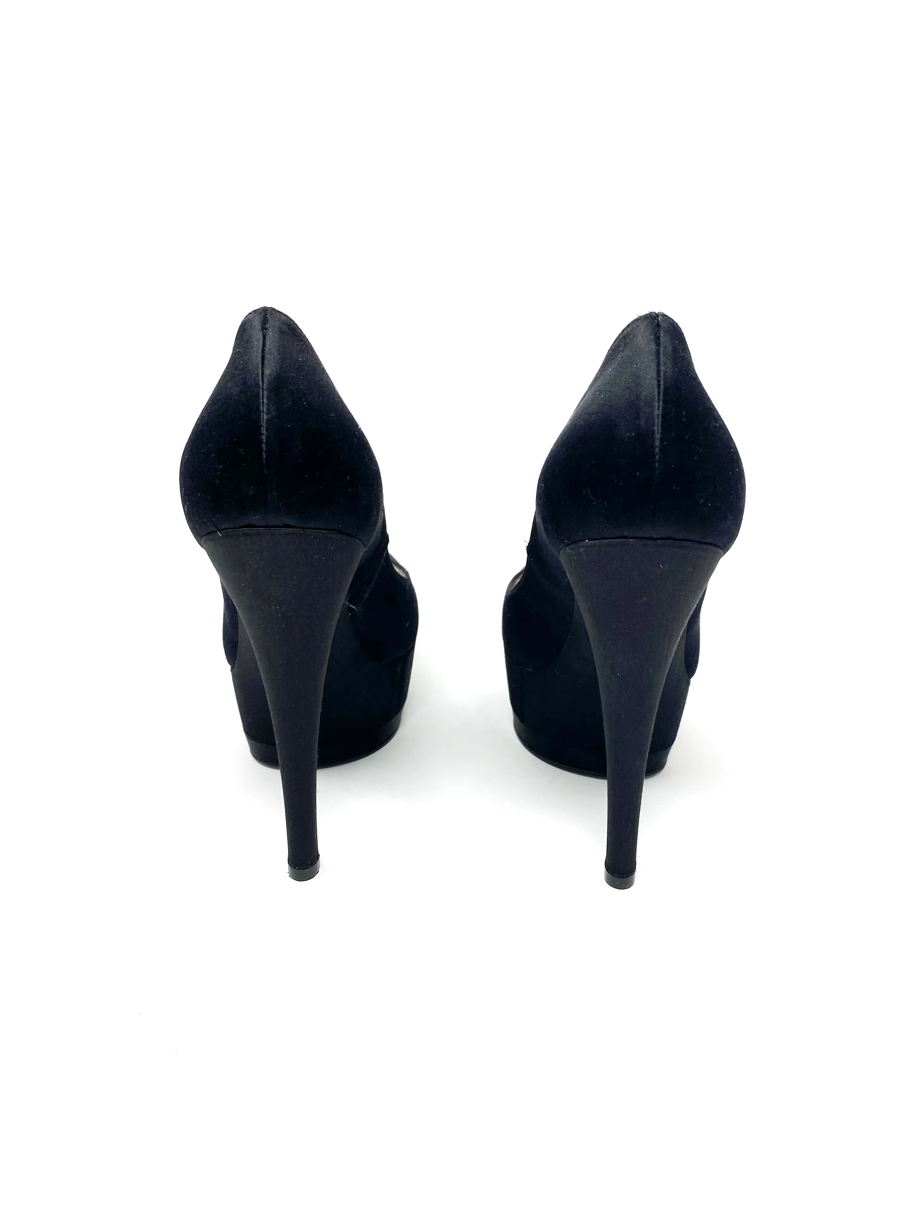 Casadei Black Satin Pump Heels 3504 Triple Platforms 37.5