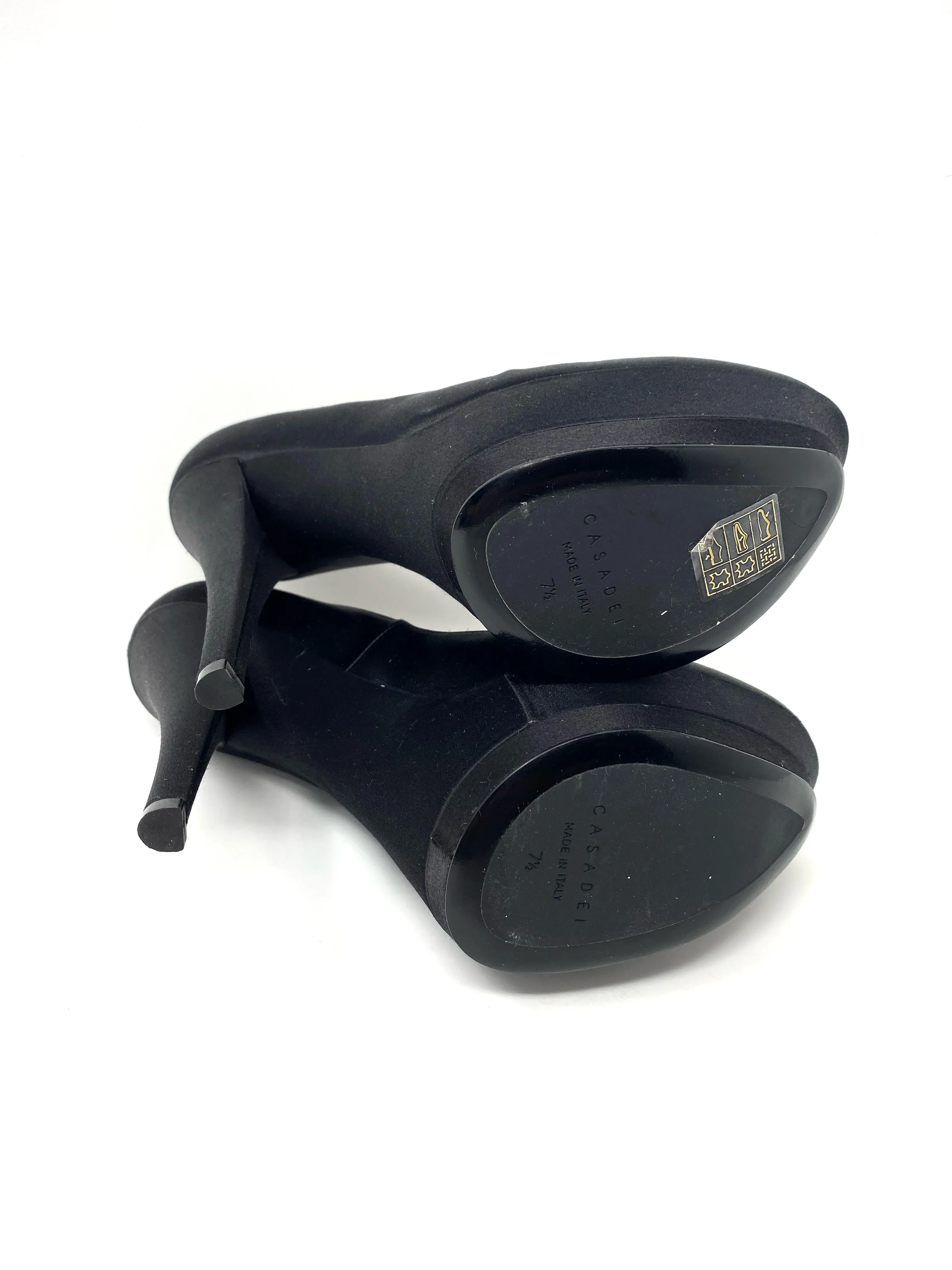 Casadei Black Satin Pump Heels 3504 Triple Platforms 37.5