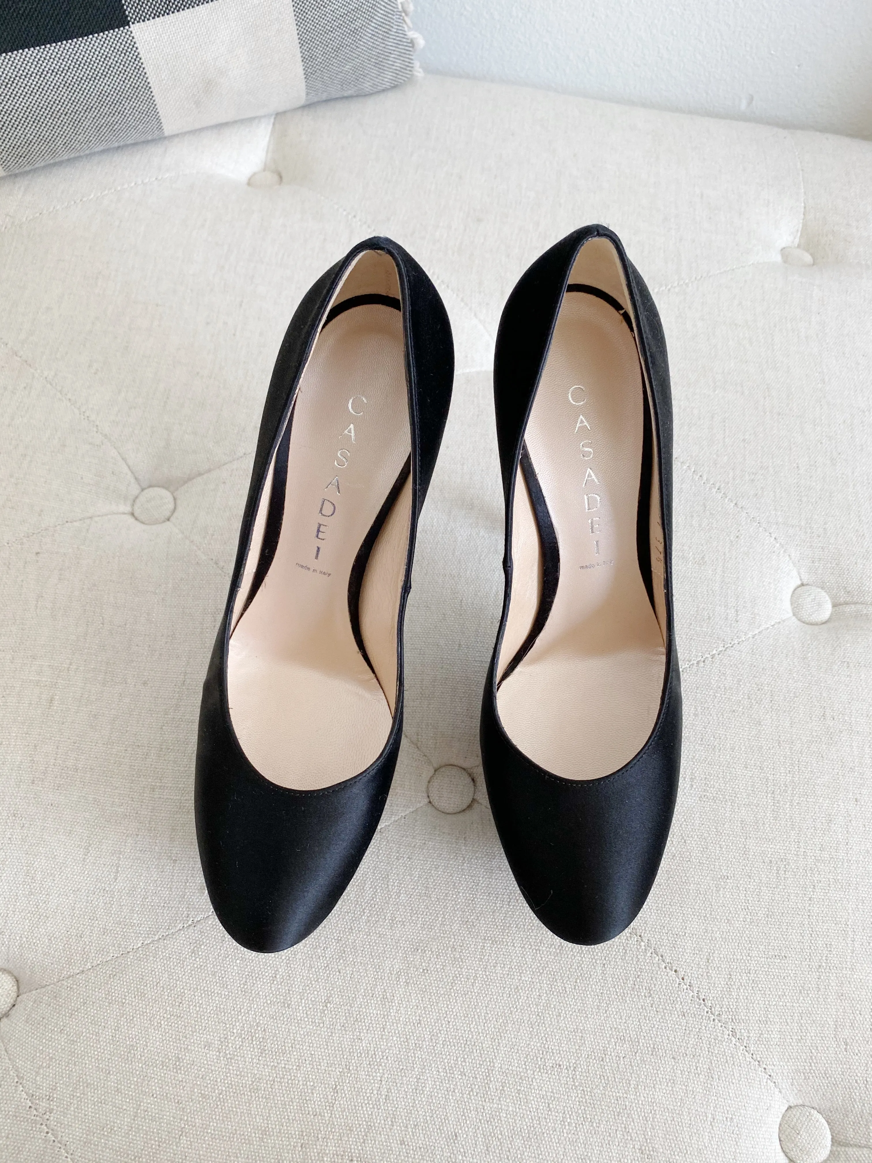 Casadei Black Satin Pump Heels 3504 Triple Platforms 37.5