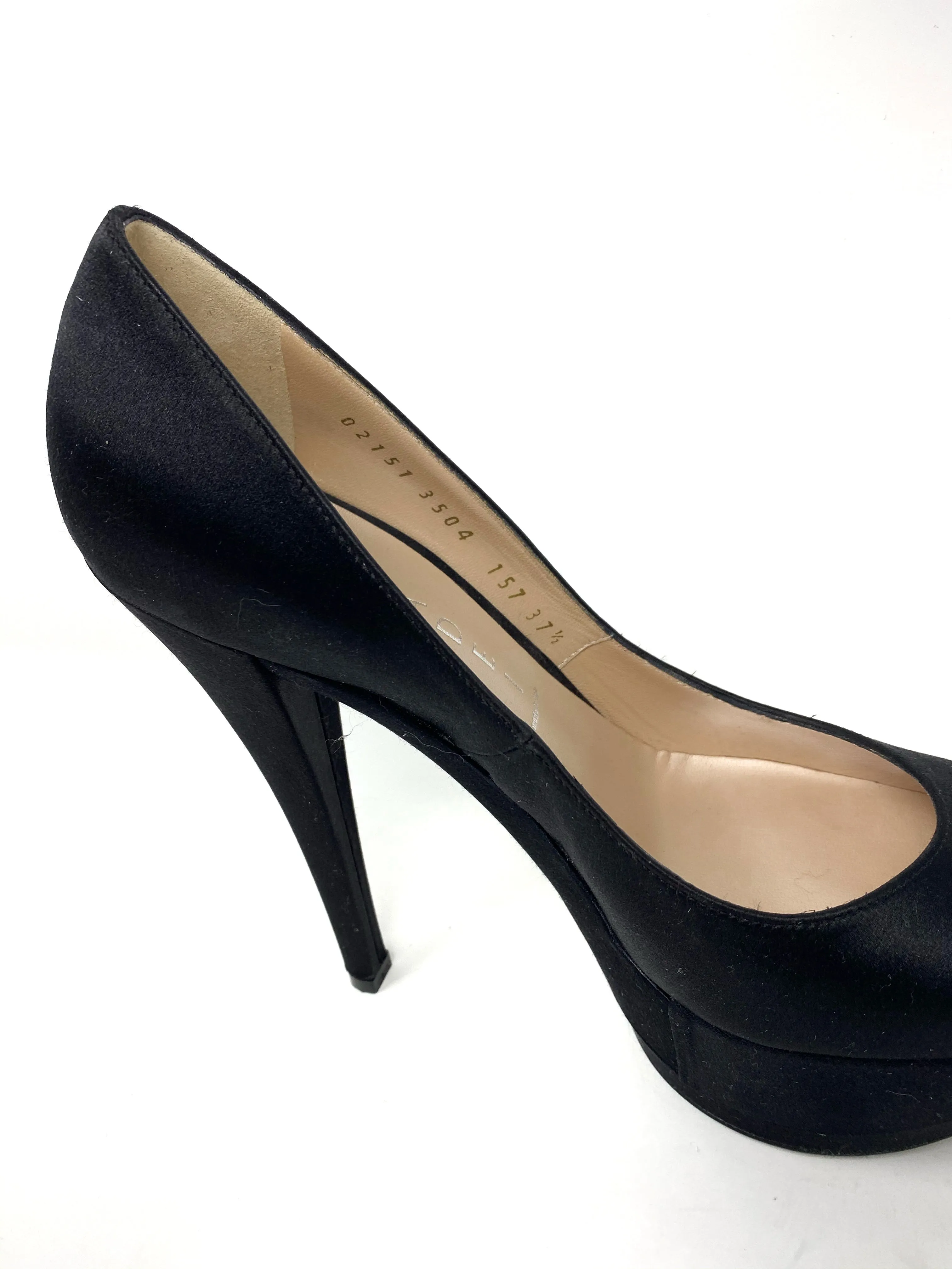 Casadei Black Satin Pump Heels 3504 Triple Platforms 37.5