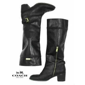 COACH Stacy Black Riding Equestrian Leather Fashion Knee High Boots 8.5 B