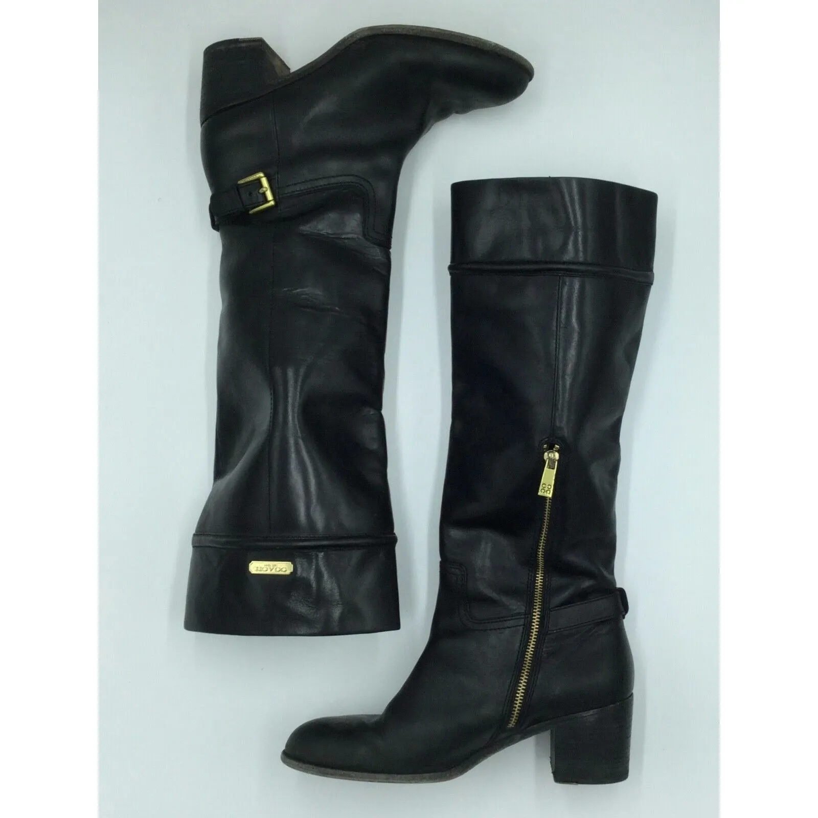 COACH Stacy Black Riding Equestrian Leather Fashion Knee High Boots 8.5 B