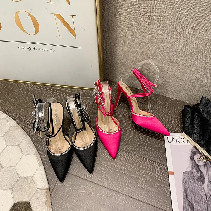 Diamond bow high heel wedding shoes