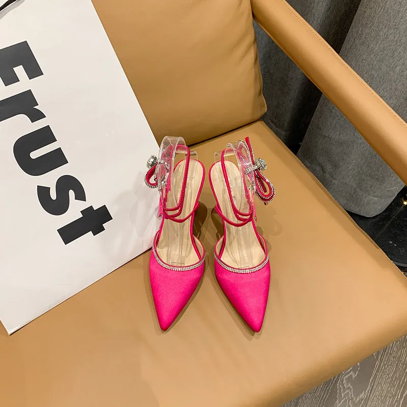 Diamond bow high heel wedding shoes
