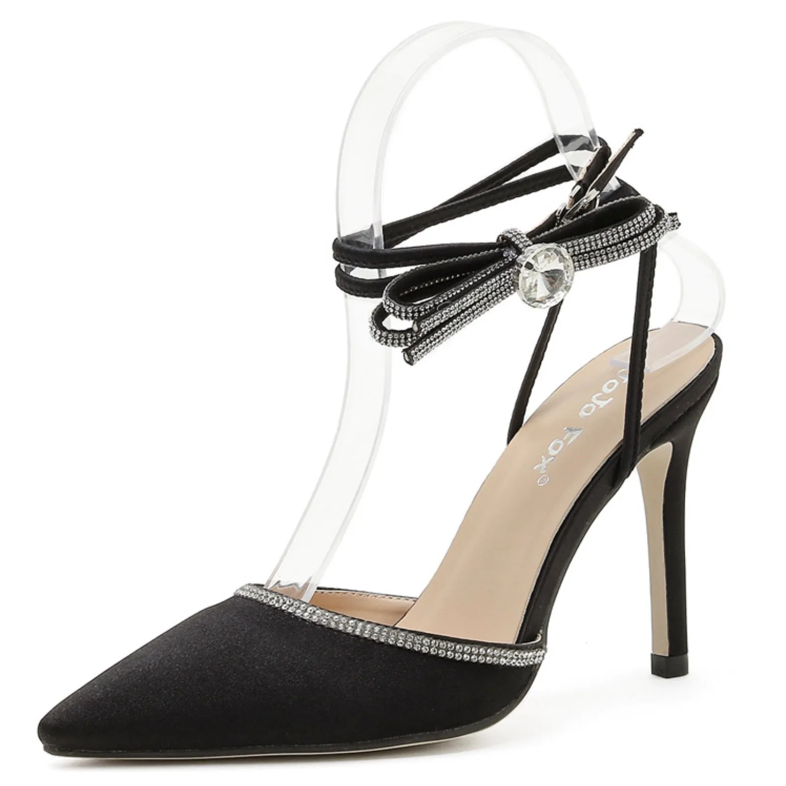 Diamond bow high heel wedding shoes