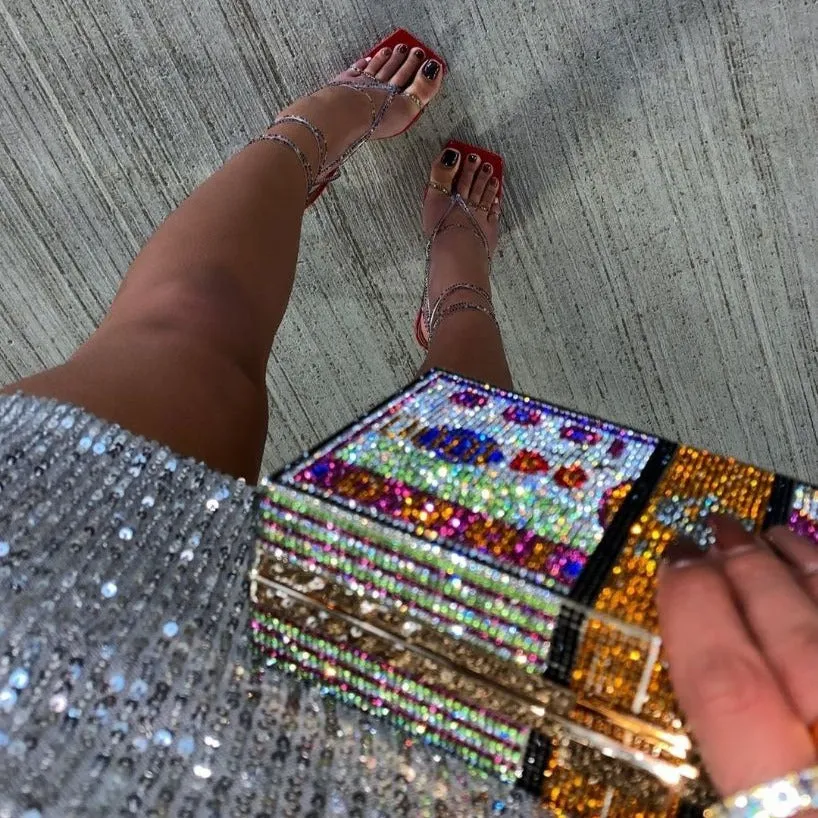 Diamond Cross strap square toe High Heel Sandals