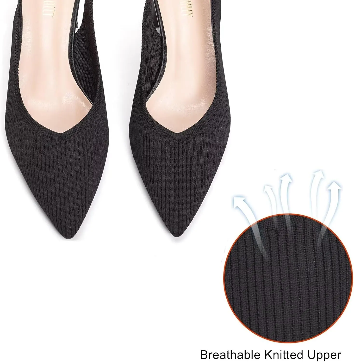 Frank Mully Women's Slingback Heels Pointed Toe Work Pumps Comfortable Chunky Pumps Knitted Closed Toe Stylish Dressy Shoes
