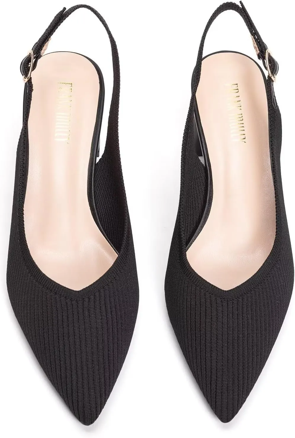 Frank Mully Women's Slingback Heels Pointed Toe Work Pumps Comfortable Chunky Pumps Knitted Closed Toe Stylish Dressy Shoes