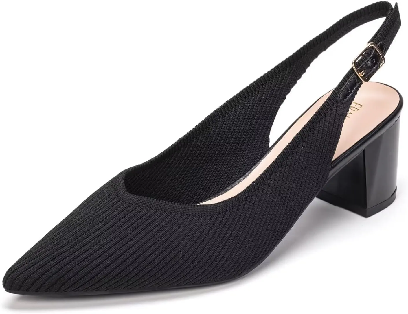 Frank Mully Women's Slingback Heels Pointed Toe Work Pumps Comfortable Chunky Pumps Knitted Closed Toe Stylish Dressy Shoes