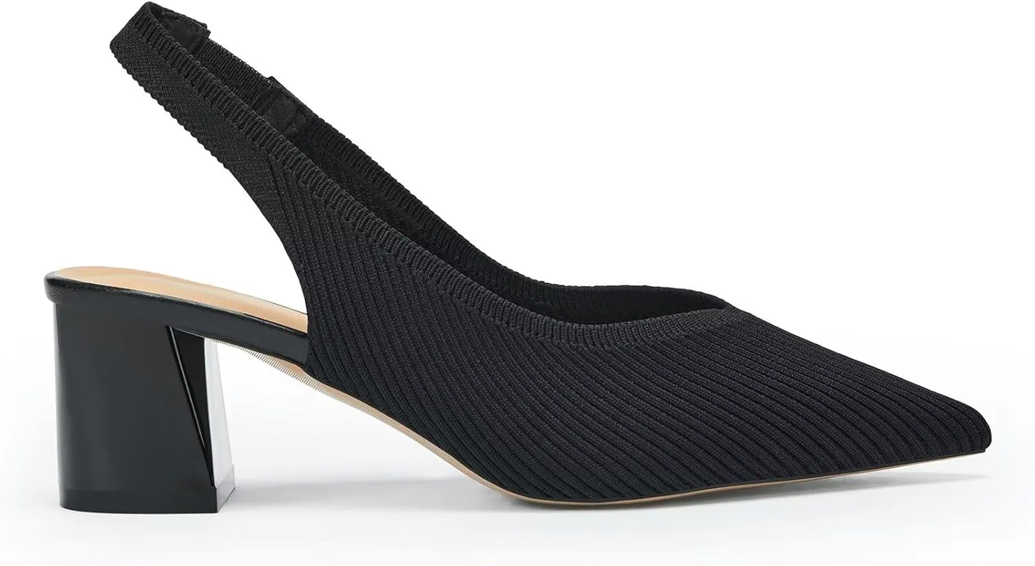 Frank Mully Women's Slingback Heels Pointed Toe Work Pumps Comfortable Chunky Pumps Knitted Closed Toe Stylish Dressy Shoes