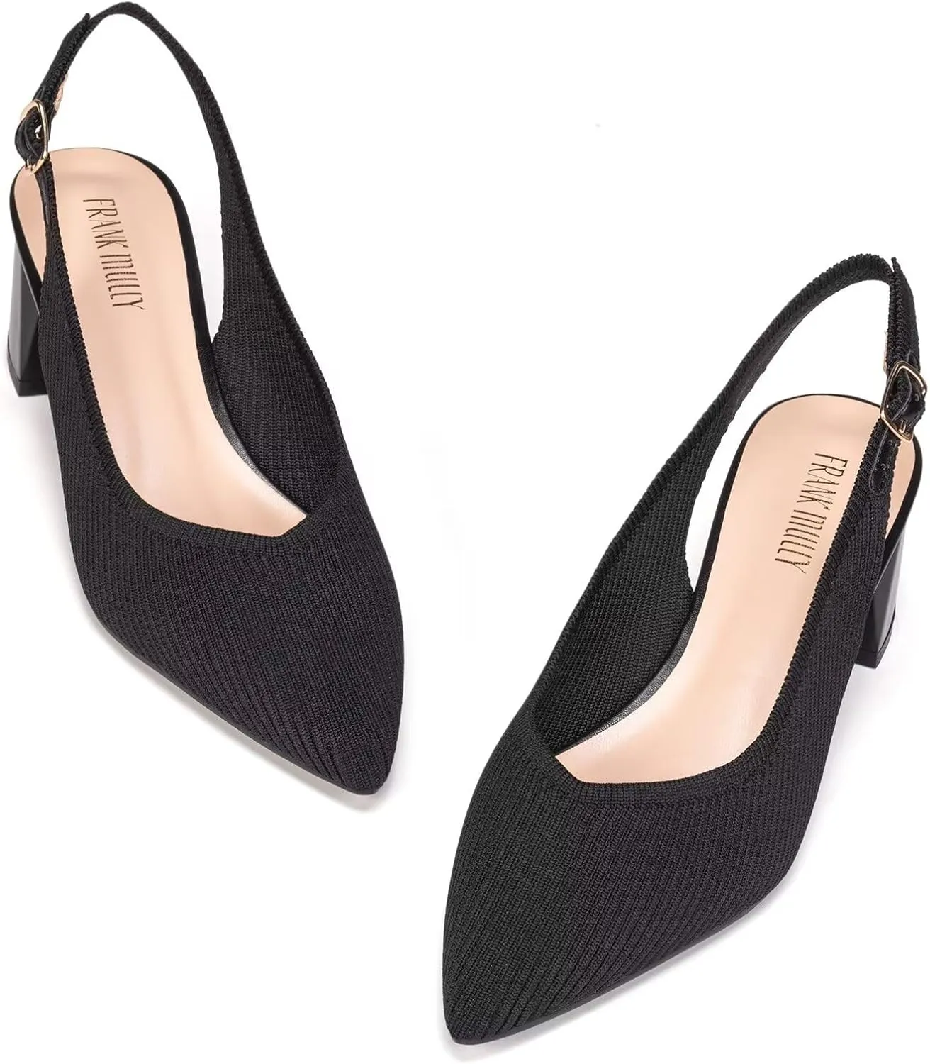 Frank Mully Women's Slingback Heels Pointed Toe Work Pumps Comfortable Chunky Pumps Knitted Closed Toe Stylish Dressy Shoes