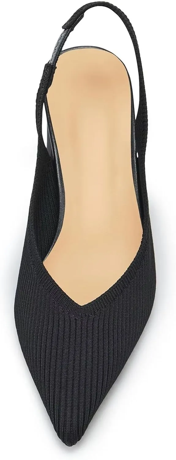 Frank Mully Women's Slingback Heels Pointed Toe Work Pumps Comfortable Chunky Pumps Knitted Closed Toe Stylish Dressy Shoes