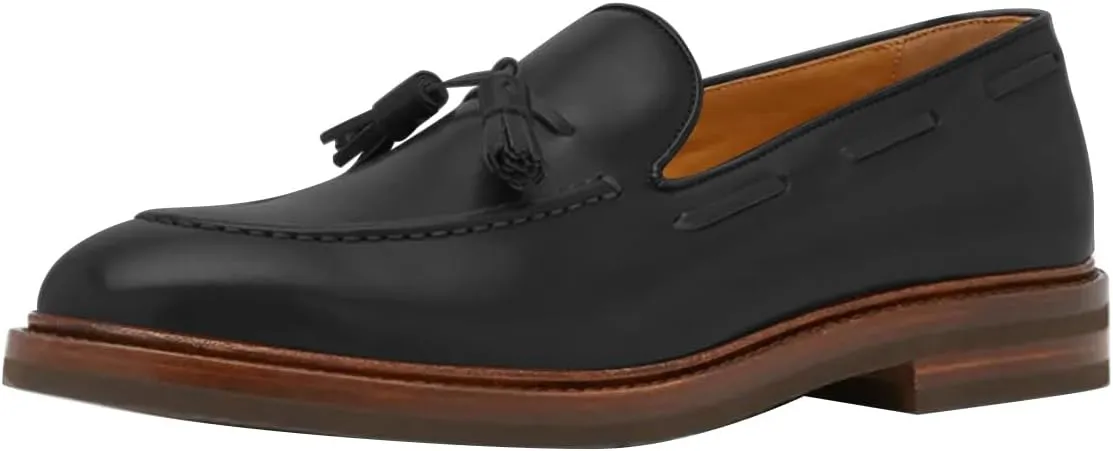 FSJ Men's Elegant Loafer with Tassel Accent Premium Leather Slip-on Comfort Cushioned Luxury Handmade Formal Casual Dress Shoes Size 4-16 US