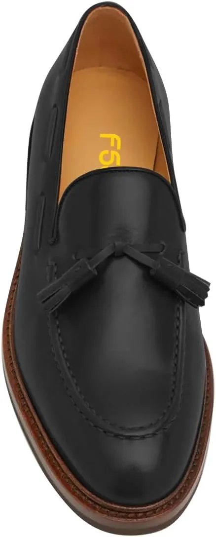 FSJ Men's Elegant Loafer with Tassel Accent Premium Leather Slip-on Comfort Cushioned Luxury Handmade Formal Casual Dress Shoes Size 4-16 US