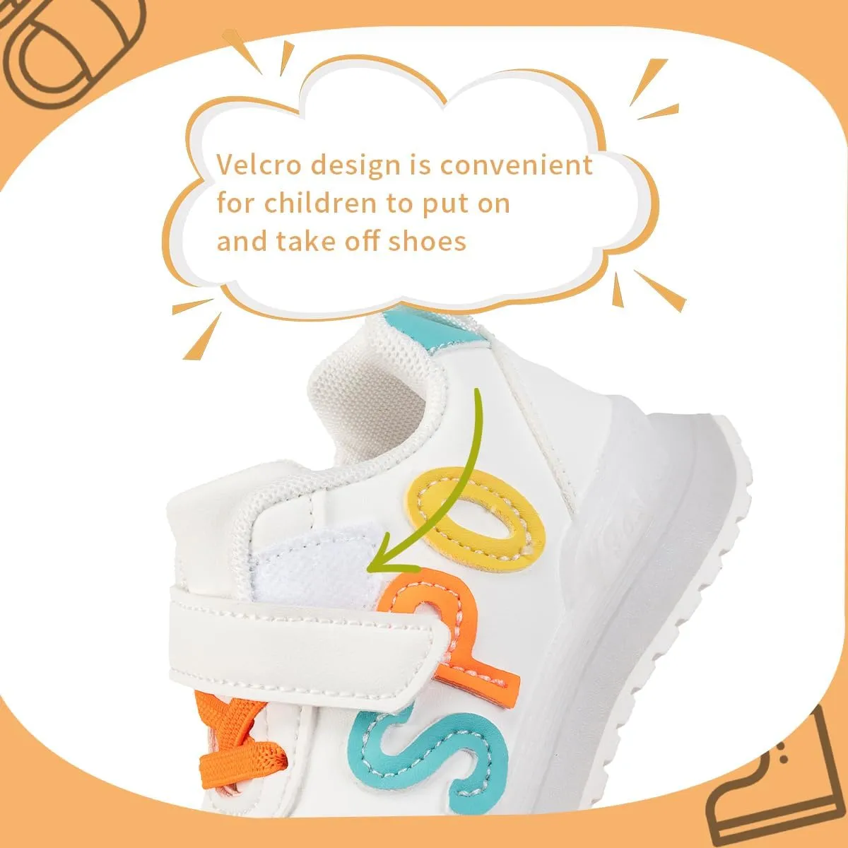 Kids Light Up Sneakers, White Sport Shoes with LED Soles, Hook and Loop Closure