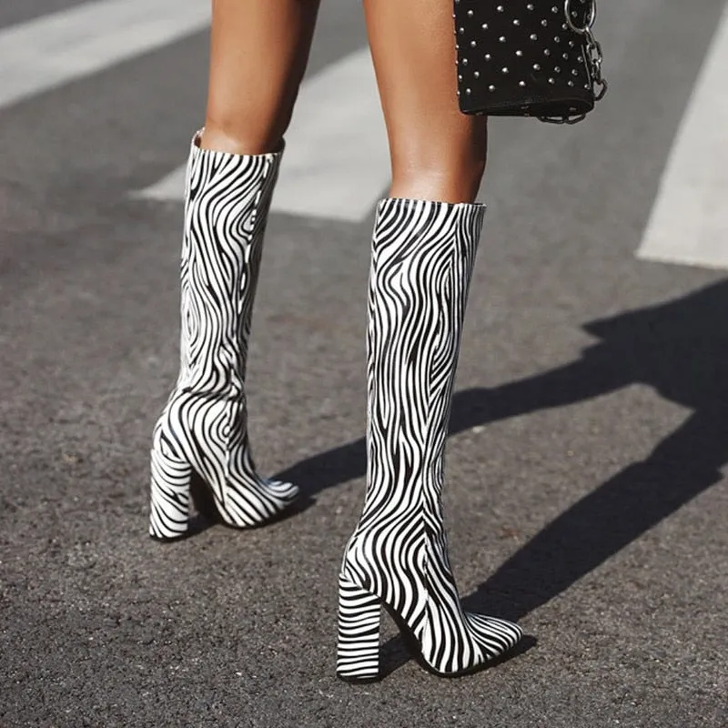 Knee High Zebra Boots