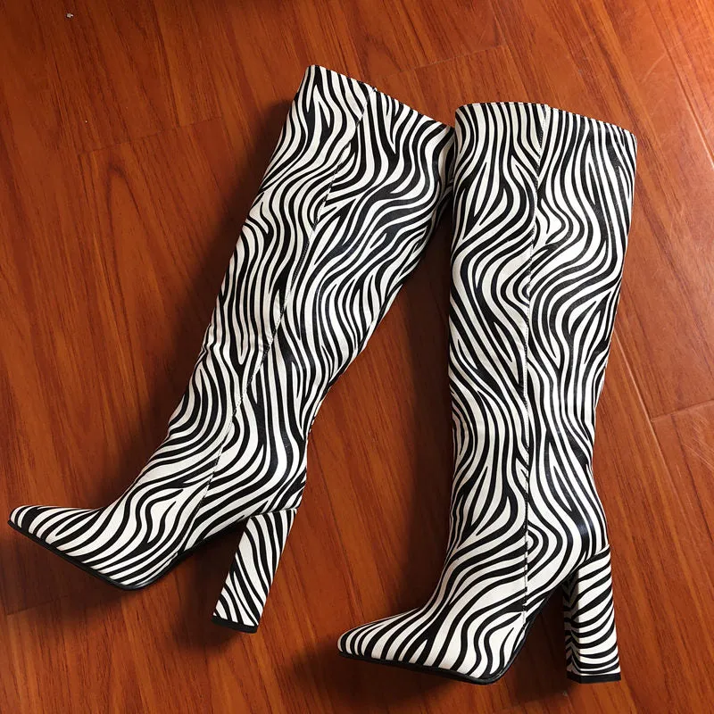 Knee High Zebra Boots
