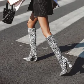 Knee High Zebra Boots