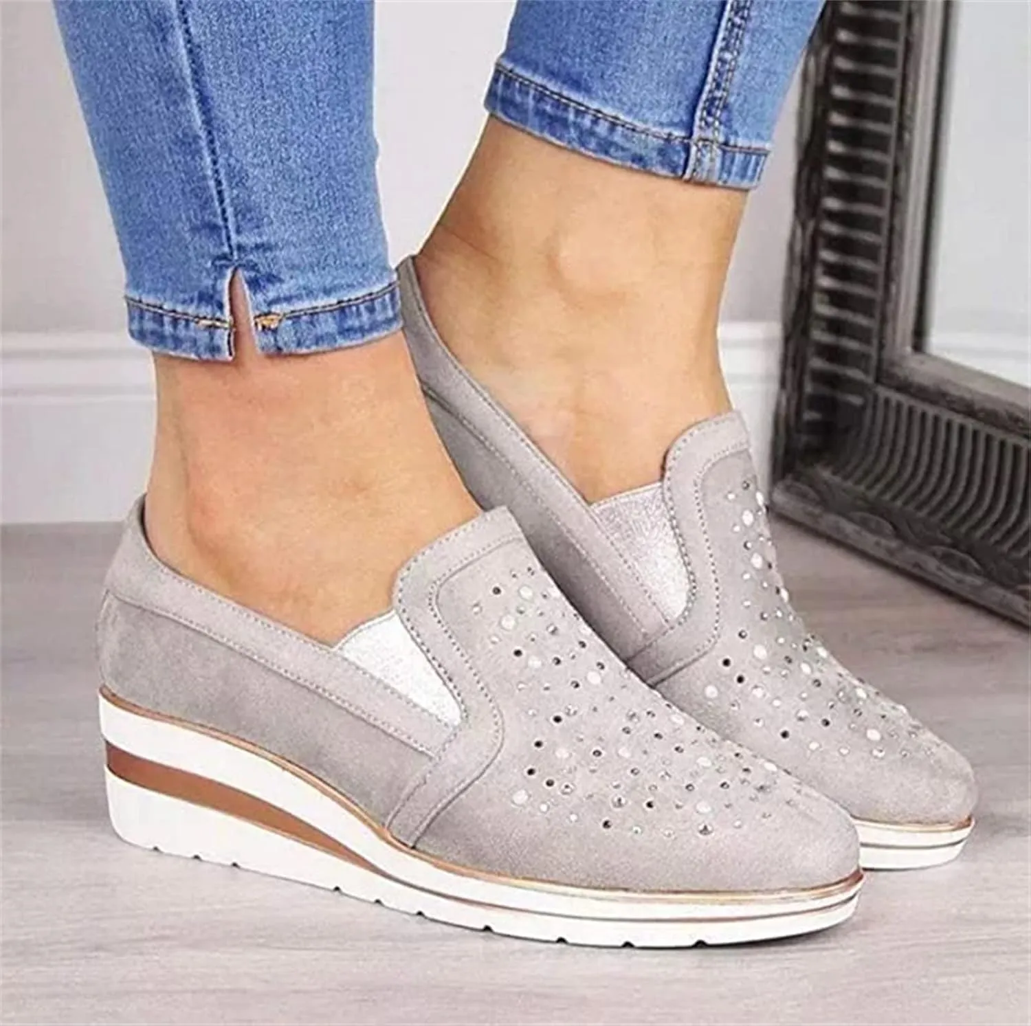 Ladmiple Shoes For Women Sneakers Slip Ons Walking Running Shoes Non Slip Tennis Fashion Sneakers Slip On Platform Shoes