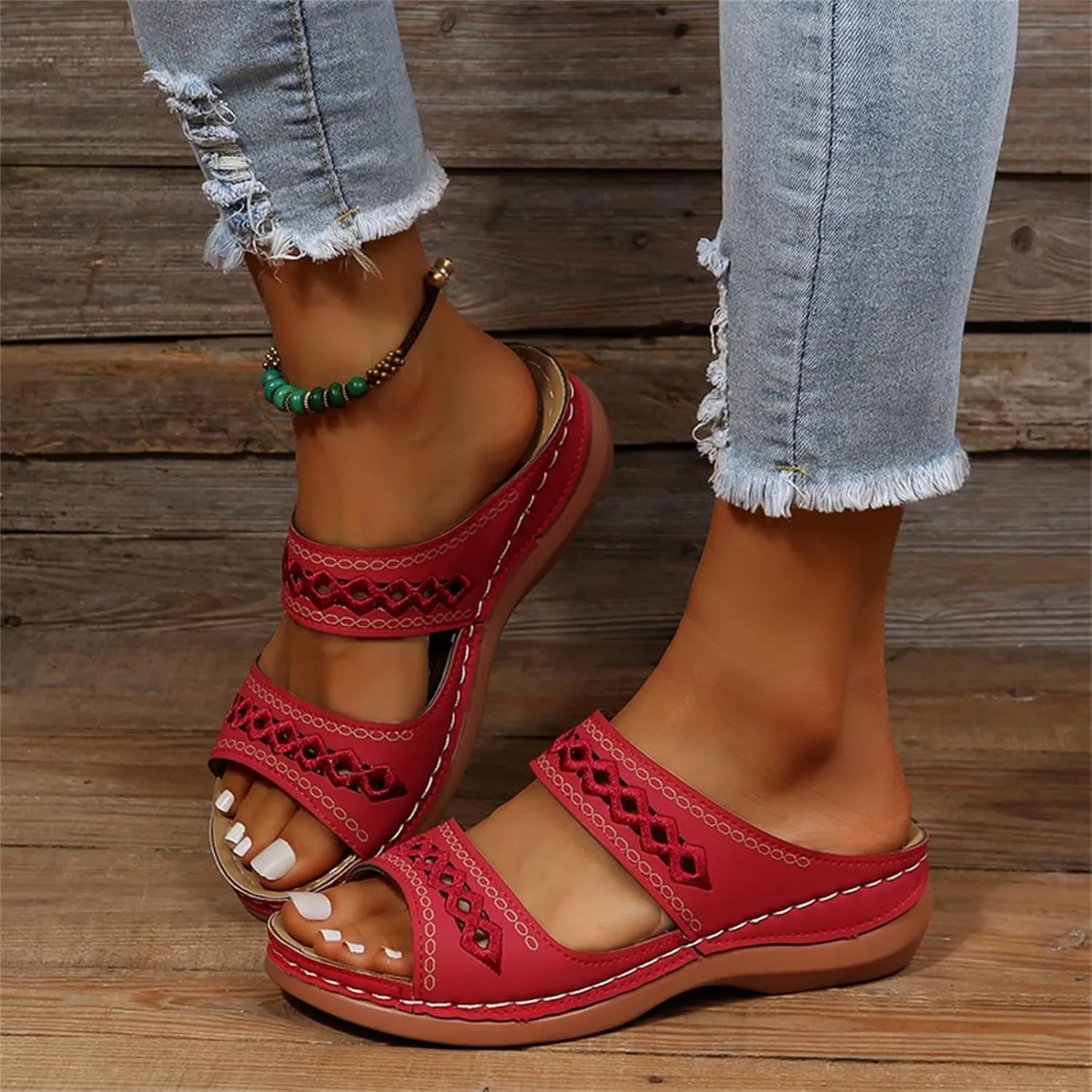 Ladmiple Summer Sandals for Women 2023 Wedge Flip Flops Sandals Breathable Slip On Open Toe Comfort Orthopedic Sandals