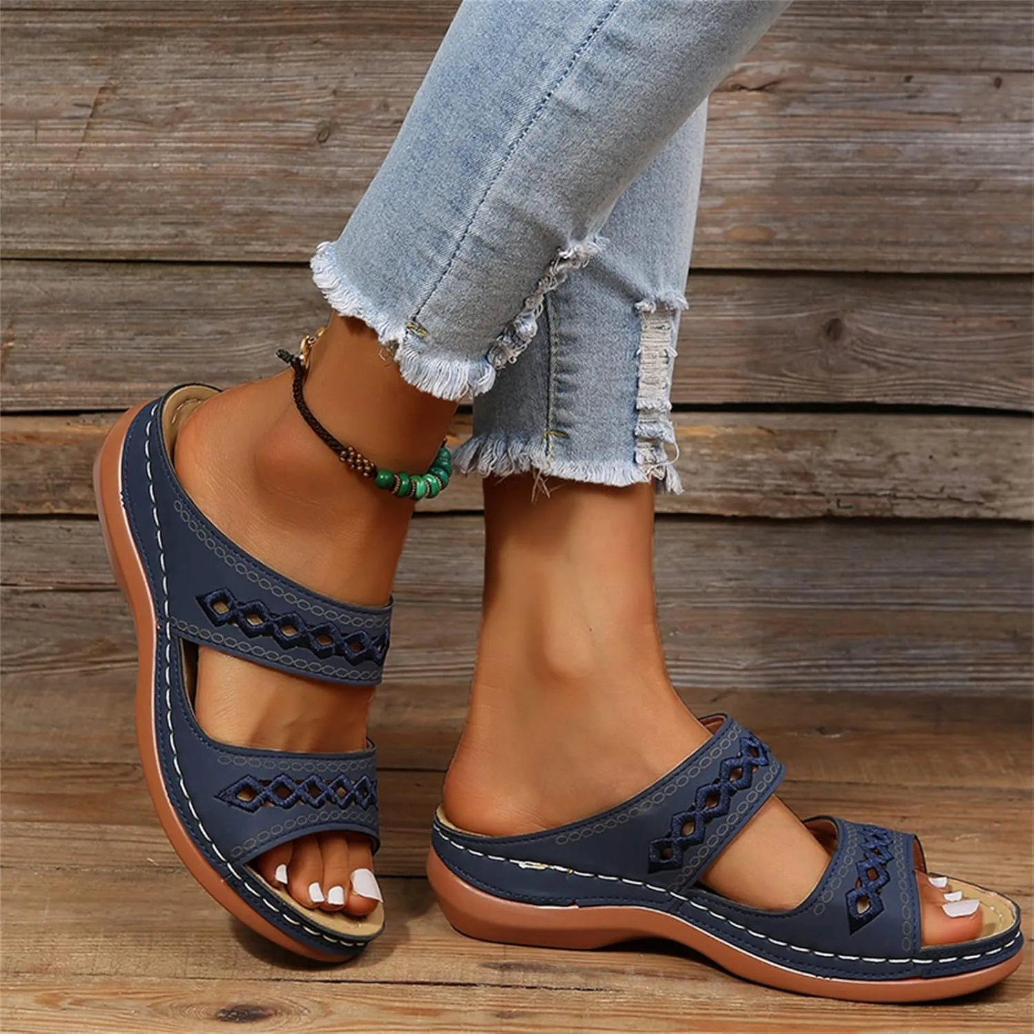 Ladmiple Summer Sandals for Women 2023 Wedge Flip Flops Sandals Breathable Slip On Open Toe Comfort Orthopedic Sandals