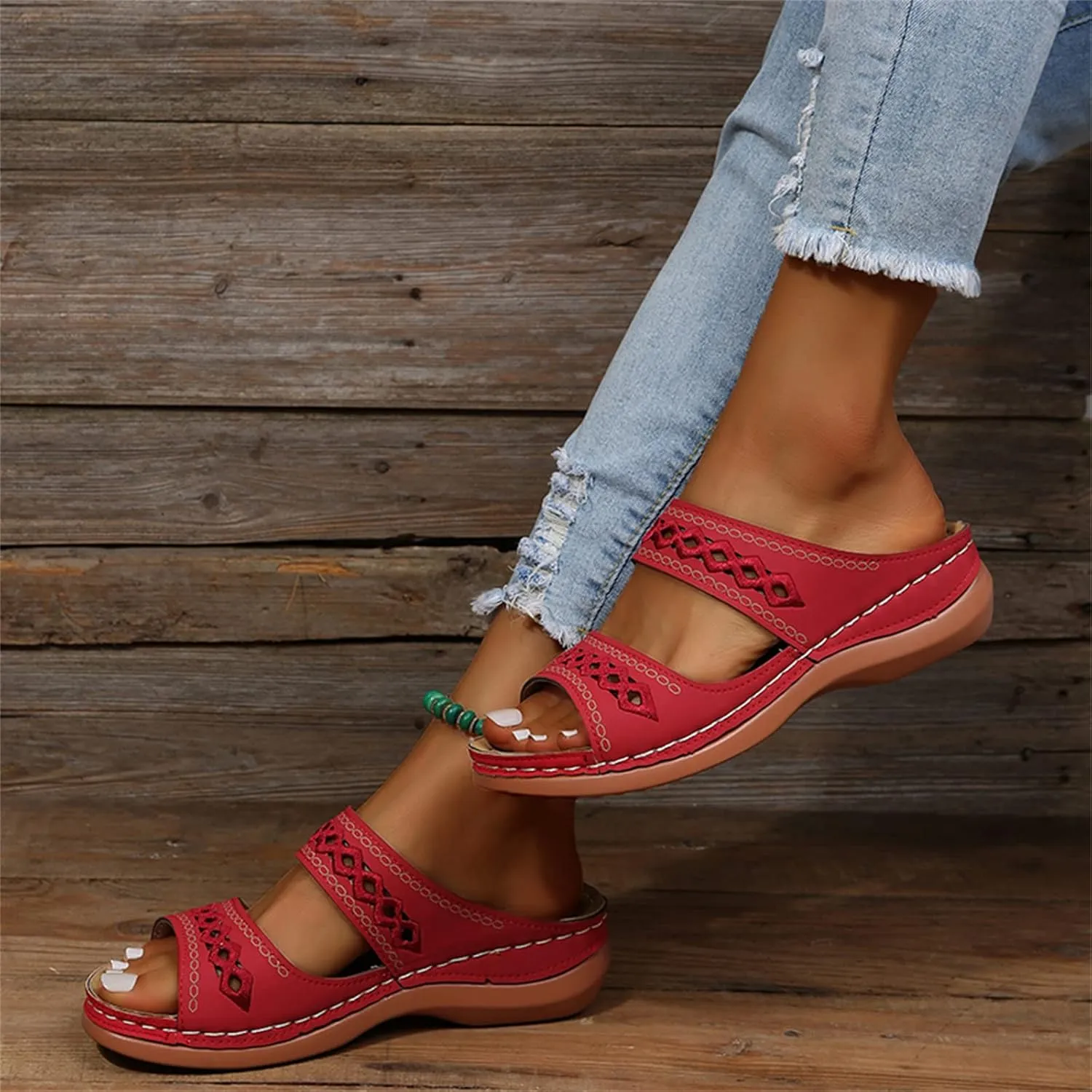 Ladmiple Summer Sandals for Women 2023 Wedge Flip Flops Sandals Breathable Slip On Open Toe Comfort Orthopedic Sandals