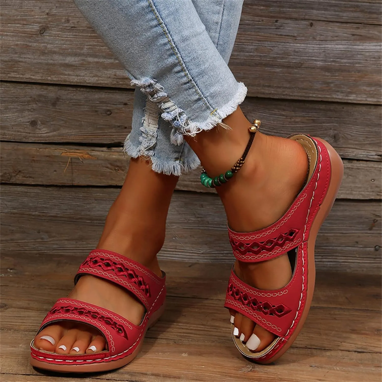 Ladmiple Summer Sandals for Women 2023 Wedge Flip Flops Sandals Breathable Slip On Open Toe Comfort Orthopedic Sandals