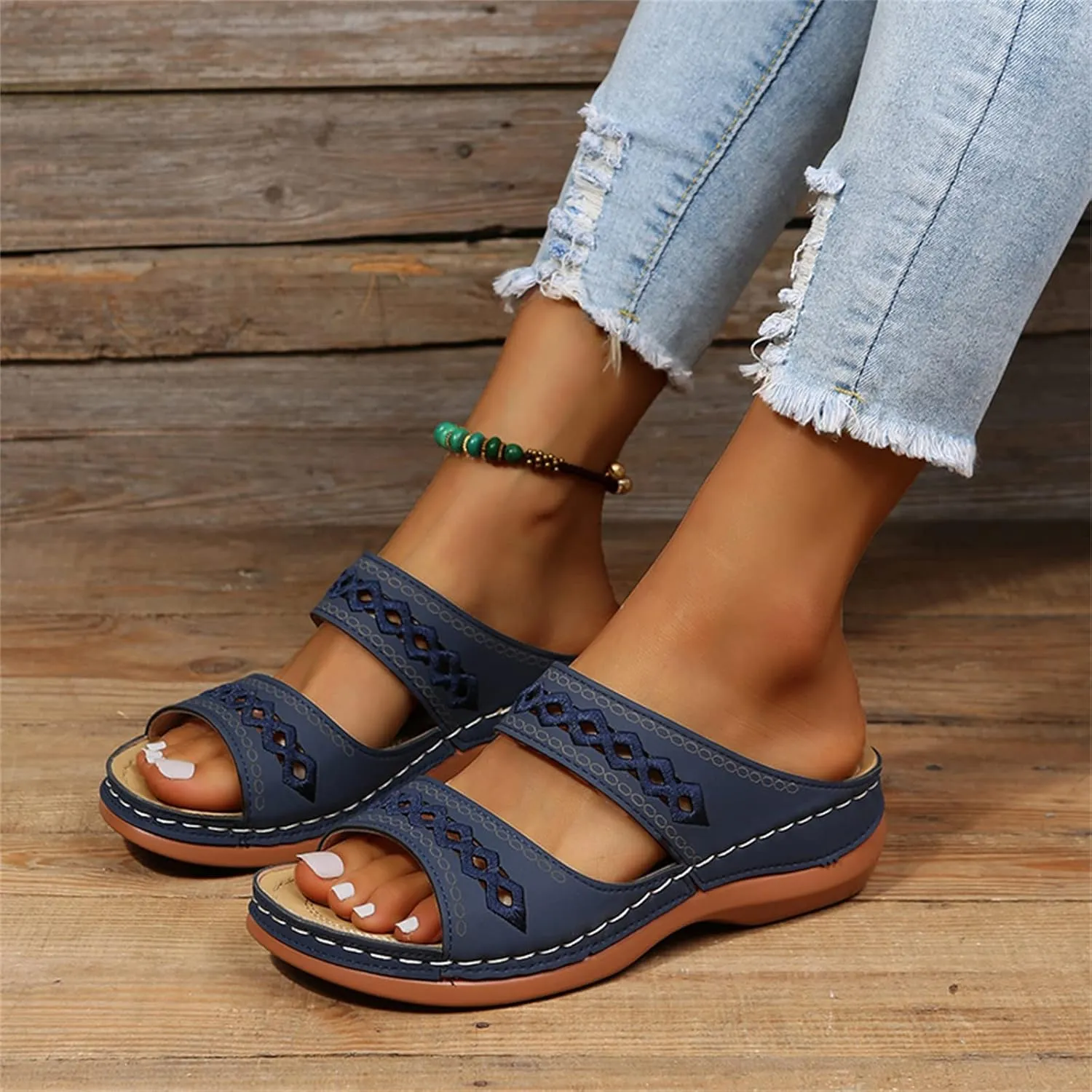 Ladmiple Summer Sandals for Women 2023 Wedge Flip Flops Sandals Breathable Slip On Open Toe Comfort Orthopedic Sandals