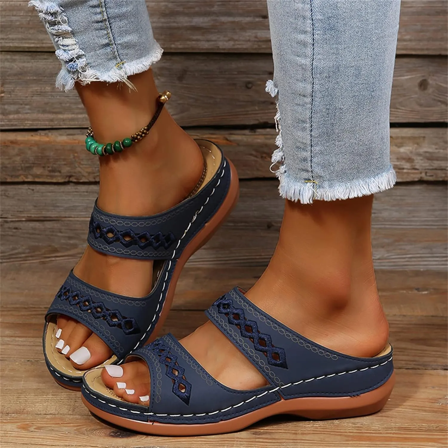 Ladmiple Summer Sandals for Women 2023 Wedge Flip Flops Sandals Breathable Slip On Open Toe Comfort Orthopedic Sandals