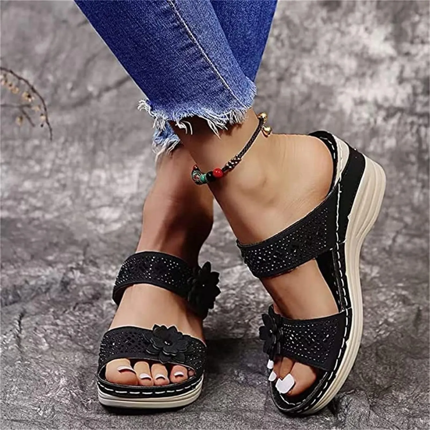 Ladmiple Summer Sandals for Women 2023 Wedge Flower Flip Flops Slides Sandal Breathable Open Toe Comfy Orthopedic Sandal