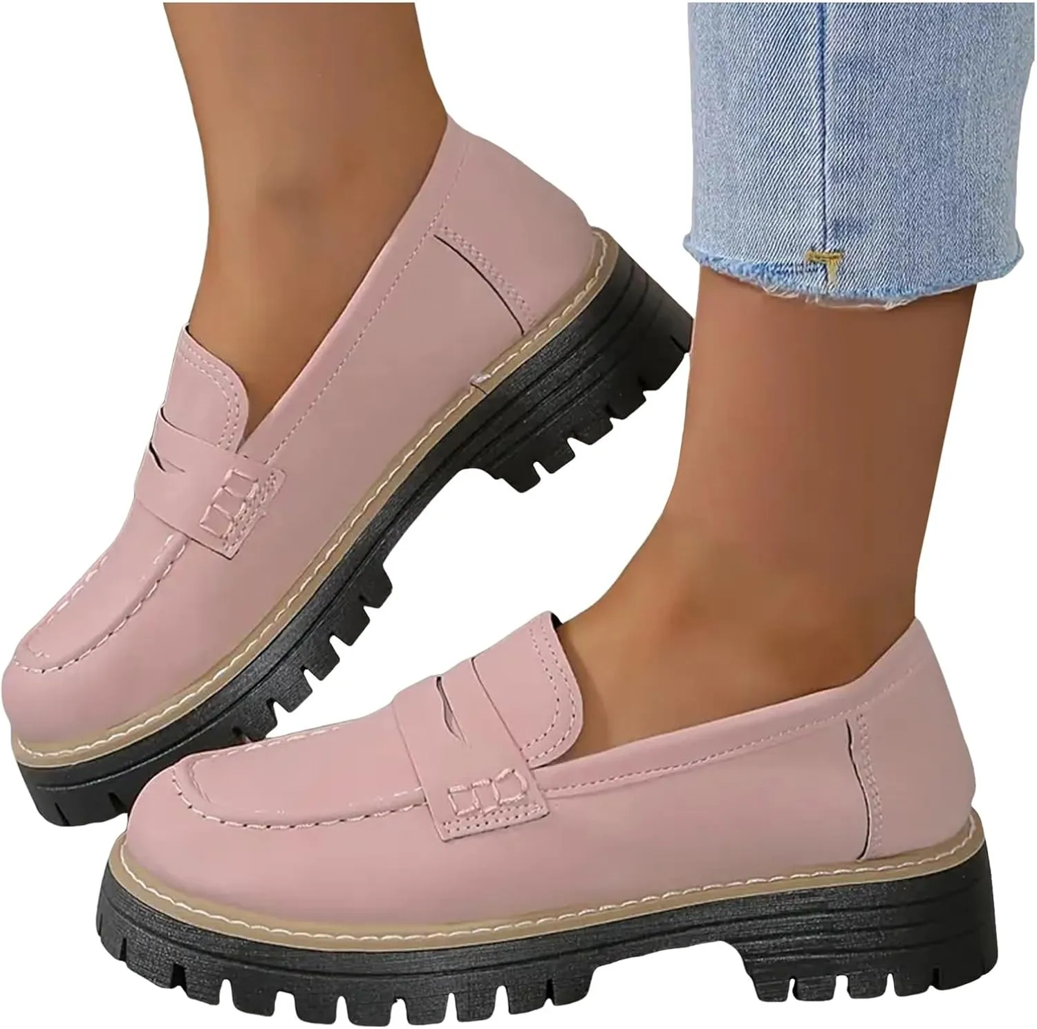 Loafers for Women 2024 Orthoture Walking Shoes Platform Penny Loafers Trendy Dress Work Shoes Wide Width Casual Shoes