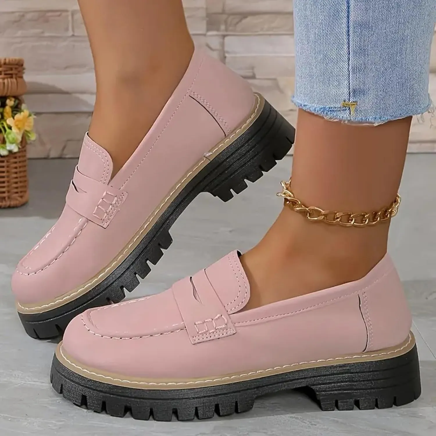 Loafers for Women 2024 Orthoture Walking Shoes Platform Penny Loafers Trendy Dress Work Shoes Wide Width Casual Shoes
