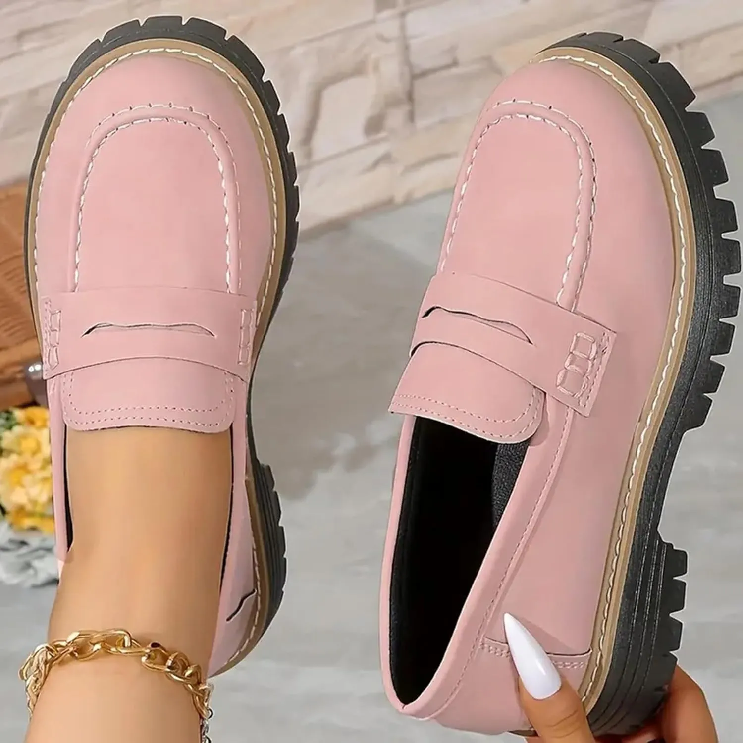 Loafers for Women 2024 Orthoture Walking Shoes Platform Penny Loafers Trendy Dress Work Shoes Wide Width Casual Shoes