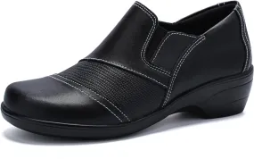 Loafers for Women Slip-on Dressy Leather Comfortable Casual Loafer Shoes with Arch Support Business Work Office Flats Black US 9.5