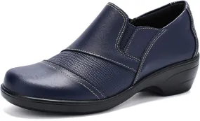 Loafers for Women Slip-on Dressy Leather Comfortable Casual Loafer Shoes with Arch Support Business Work Office Flats Navy US 9.5