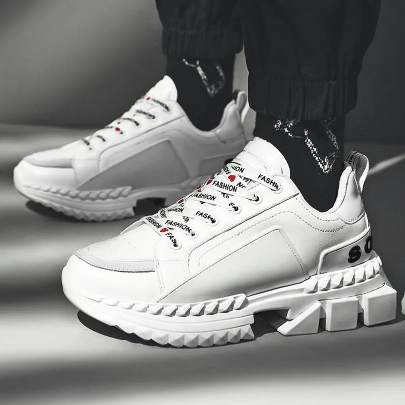 Men's Casual Leather Chunky Sneakers