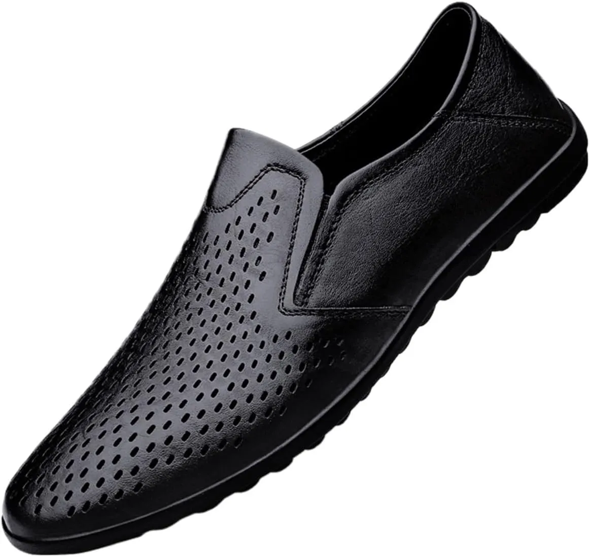 Men's Lightweight Leather Loafers – Breathable Driving Shoes with Anti-Slip Sole, Comfortable Flat Heel, Ideal for Weddings and Casual Wear