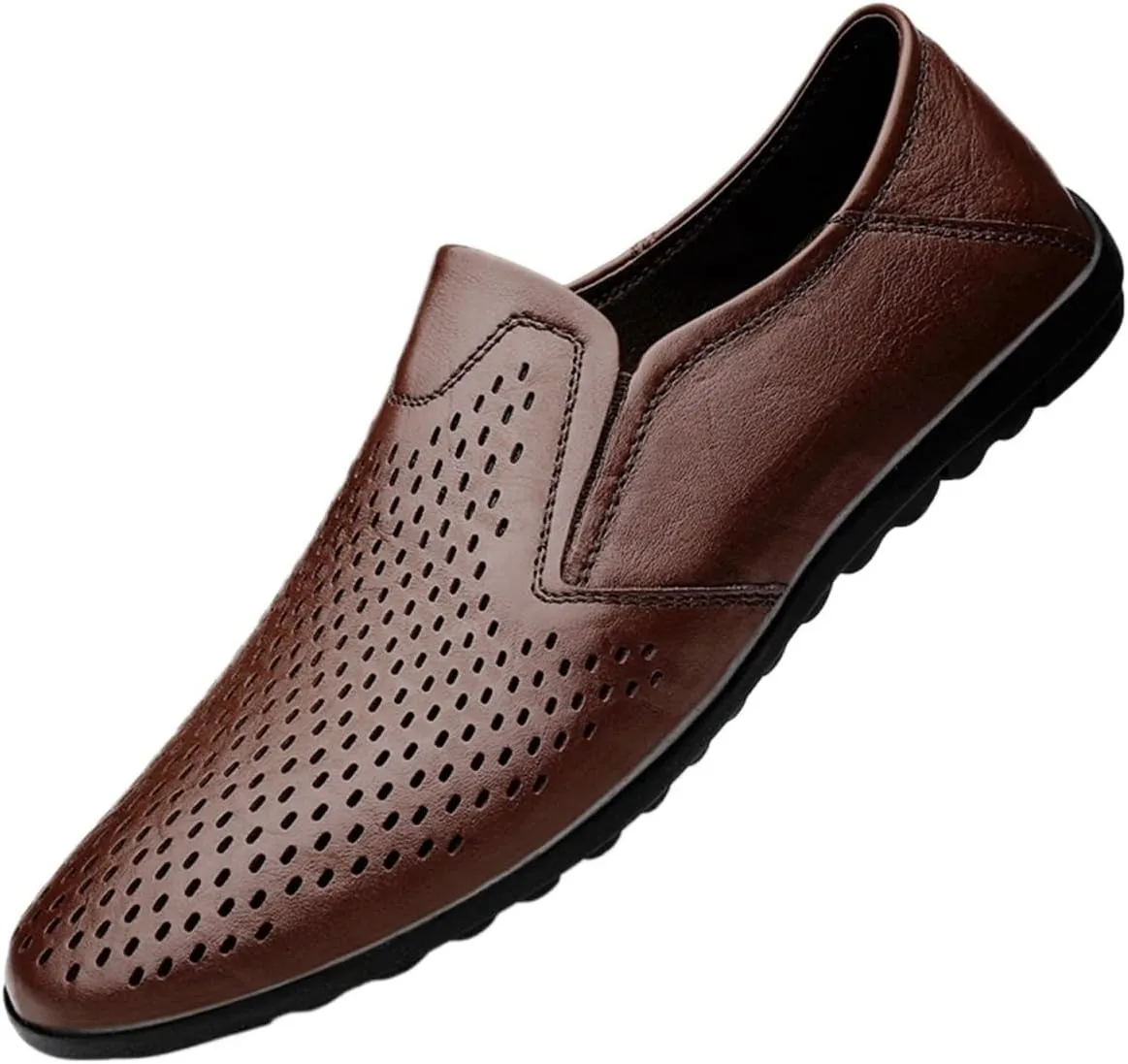 Men's Lightweight Leather Loafers – Breathable Driving Shoes with Anti-Slip Sole, Comfortable Flat Heel, Ideal for Weddings and Casual Wear