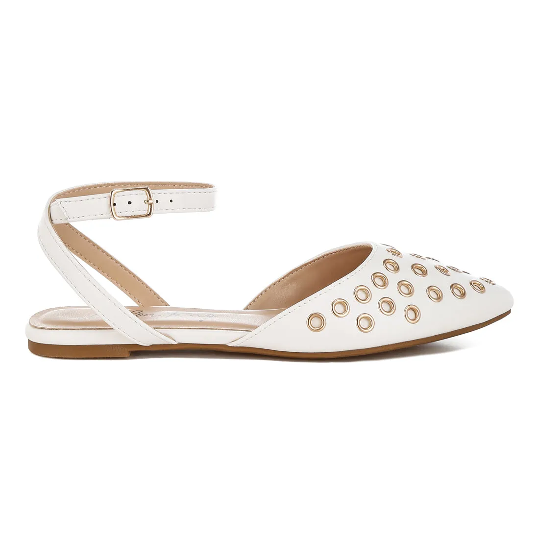 Metallic Eyelet Detail Flat Sandals