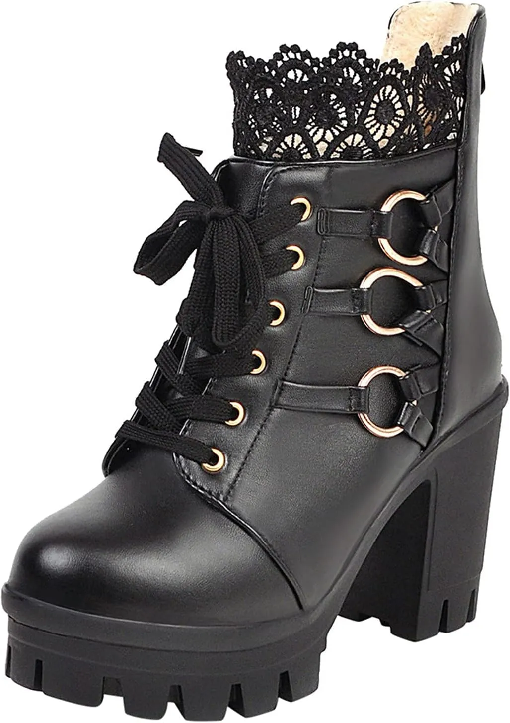 oiangi Chunky Ankle Boots for Women - Fashion Lace Up Round Toe Lace Platform High Heel Short Booties Comfortable Trendy Ladies High-heeled Shoes