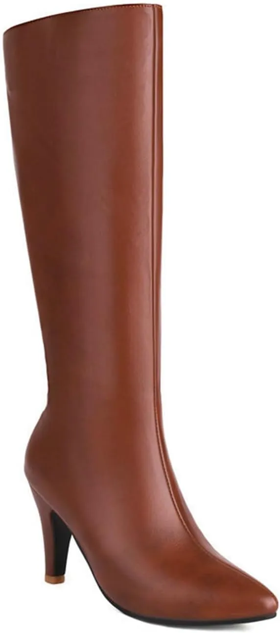 Pointed Toe Knee High Boots for Women Fashion Trendy Kitten Heel Boots Side Zipper Booties for Wedding Party Date Dress