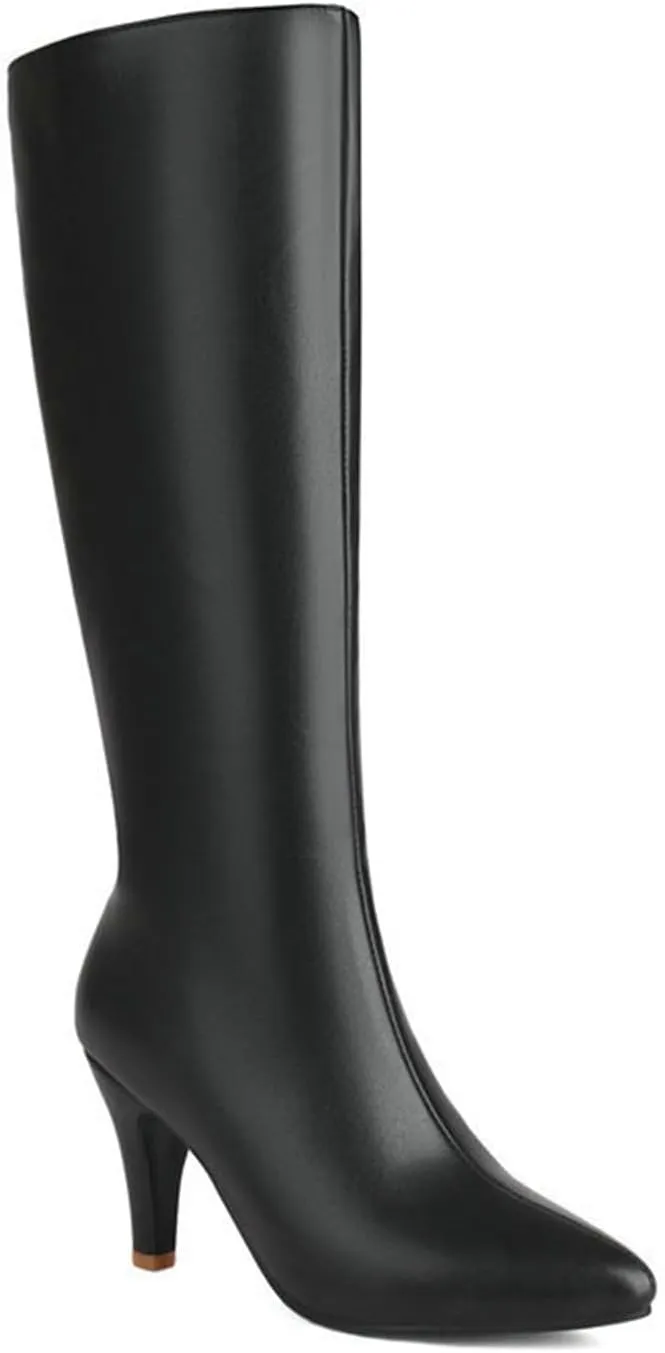 Pointed Toe Knee High Boots for Women Fashion Trendy Kitten Heel Boots Side Zipper Booties for Wedding Party Date Dress