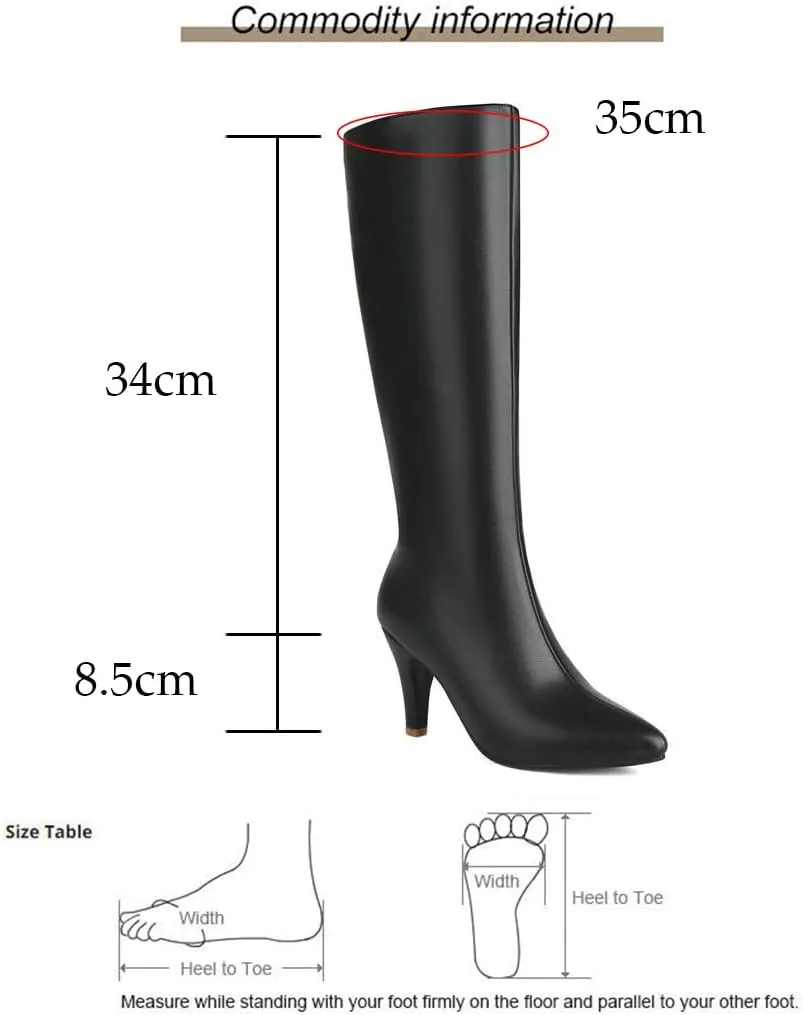 Pointed Toe Knee High Boots for Women Fashion Trendy Kitten Heel Boots Side Zipper Booties for Wedding Party Date Dress